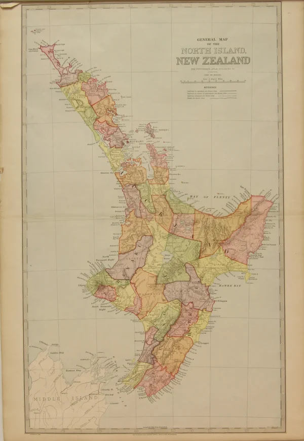 Antiquarian Print Shop Map, New Zealand, General Map Of The North Island, C1886 garantis authentique 1