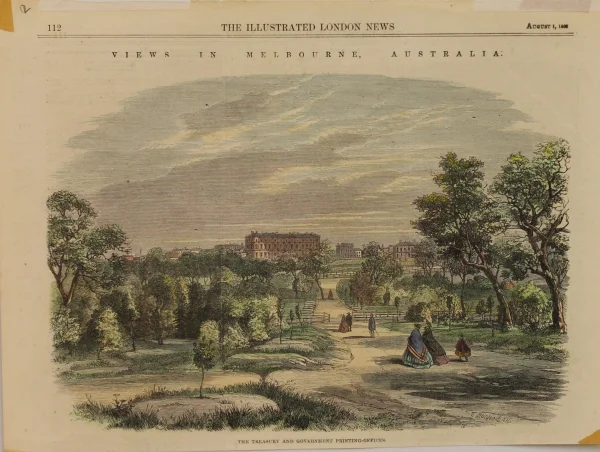 Antiquarian Print Shop Australia, Views Of Melbourne, The Treasury And Government Printing Offices, The London Illustrated News, C1806 vente en ligne 1