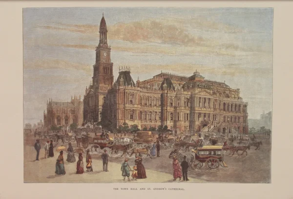 en ligne officielle Antiquarian Print Shop Australia, Town Hall And, St Andrews Cathedral, Sydney, Reproduction, C1886 1