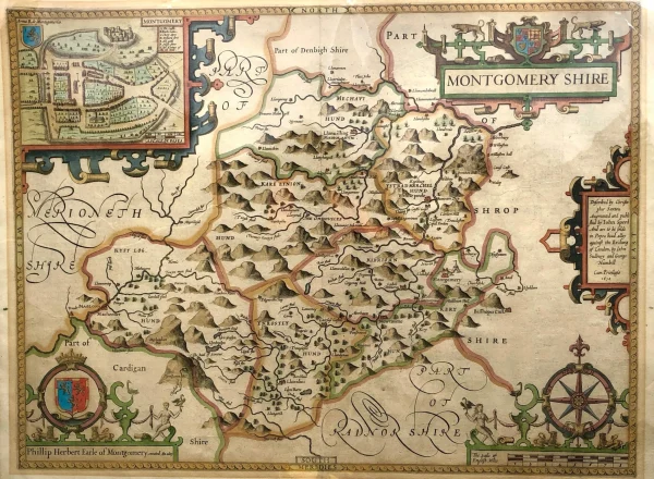 beauté Antiquarian Print Shop Map, Speed John, Montgomery Shire, C1610 1