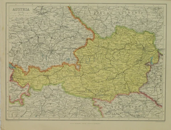 shopping pas cher Antiquarian Print Shop Map, Austria, The Edinburgh Geographical Institute, John Bartholomew And Sons Ltd, W & R Chambers, 1