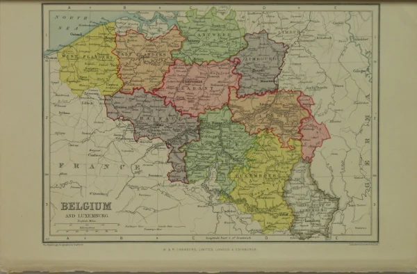 luxe soldes Antiquarian Print Shop Map, Belgium And Luxembourg, The Edinburgh Geographical Institute, John Bartholomew And Sons Ltd, W & R Chambers, 1