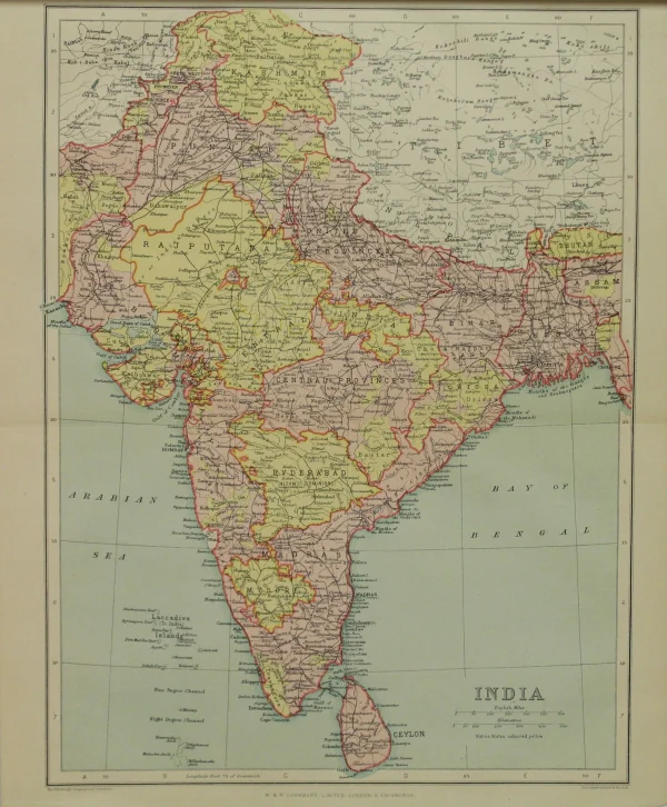 Antiquarian Print Shop Map, India, The Edinburgh Geographical Institute, John Bartholomew And Sons Ltd, W & R Chambers, shopping pas cher 1