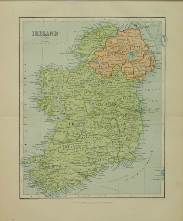 outlet Antiquarian Print Shop Map, Ireland, The Edinburgh Geographical Institute, John Bartholomew And Sons Ltd, W & R Chambers, 1