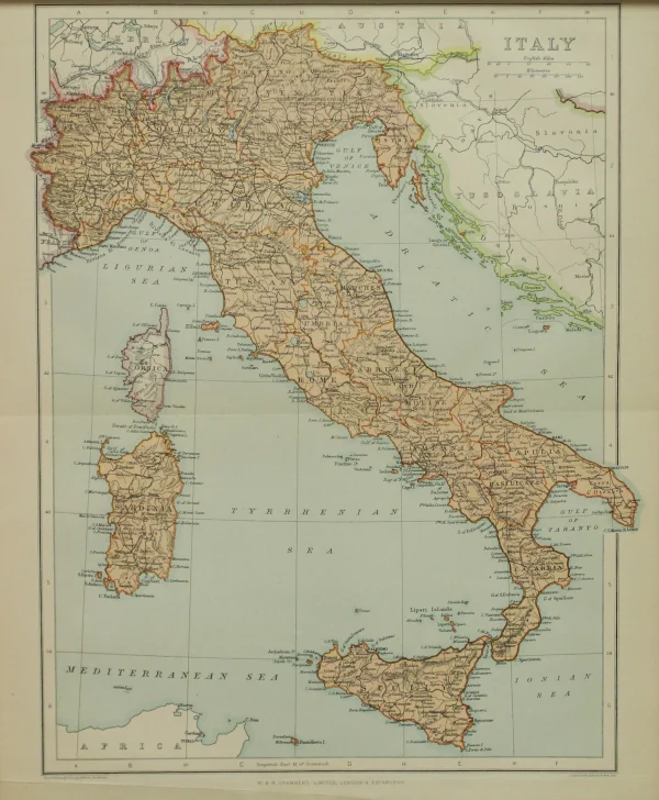 grossiste en ligne Antiquarian Print Shop Map, Italy, The Edinburgh Geographical Institute, John Bartholomew And Sons Ltd, W & R Chambers, 1