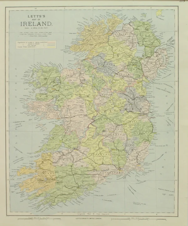 Nouvelle tendance Antiquarian Print Shop Map, Ireland, Letts Popular Atlas, 1886 1