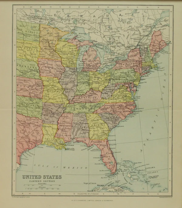 acheter en ligne Antiquarian Print Shop Map, United States, The Edinburgh Geographical Institute, John Bartholomew And Sons Ltd, W & R Chambers, 1