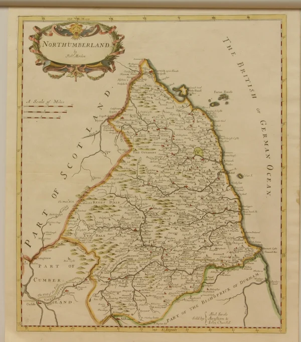 soldes de Noël Antiquarian Print Shop Map, Morden Robert, County Map, Northumberland, C1695 1