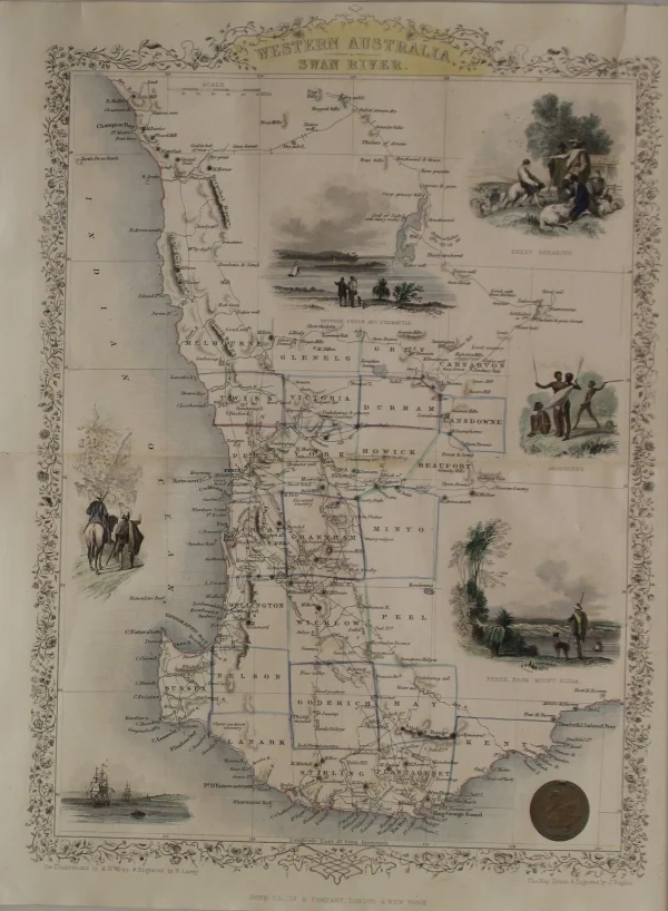 pas cher Antiquarian Print Shop Map, Tallis John, Western Australia Swan River C1851, Original 1