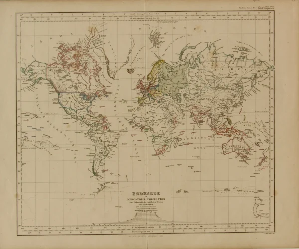 Antiquarian Print Shop Map, Steiler Adolf, Erdkarte In Mercators Projection, Steilers Hand Atlas No 9, C1861 a Prix Discount 1