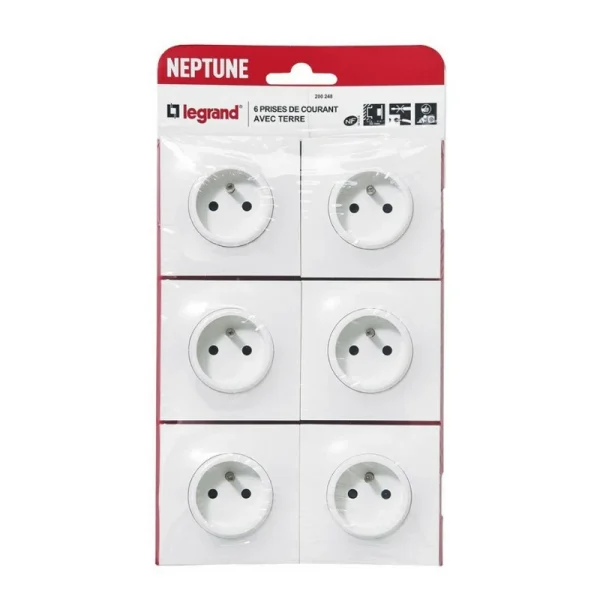 destockage Pack De 6 Prises 2P+T Neptune – Blanc LEGRAND 1