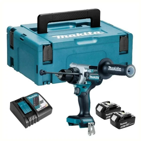 MAKITA MACHINES Perceuse Visseuse à Percussion MAKITA DHP486RTJ 18V – 2 Batteries Li-ion 5 Ah + Chargeur Rapide + MAKPAC en solde 1