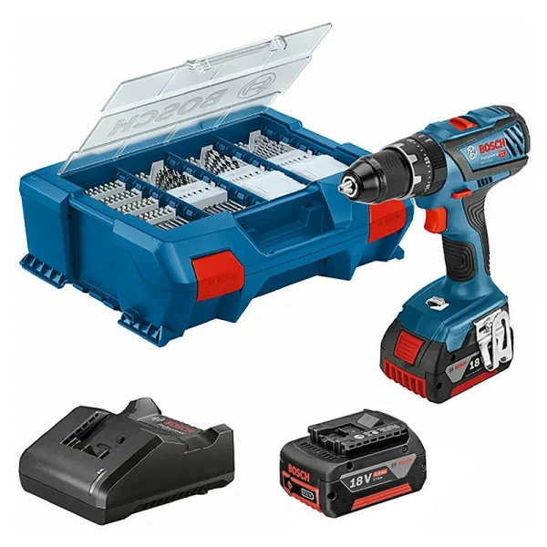 BOSCH MACHINES Perceuse Visseuse à Percussion Sans Fil BOSCH GSB 18V-21 Professional (2 X 4,0Ah) Avec 82 Accessoires marques de renommée 1